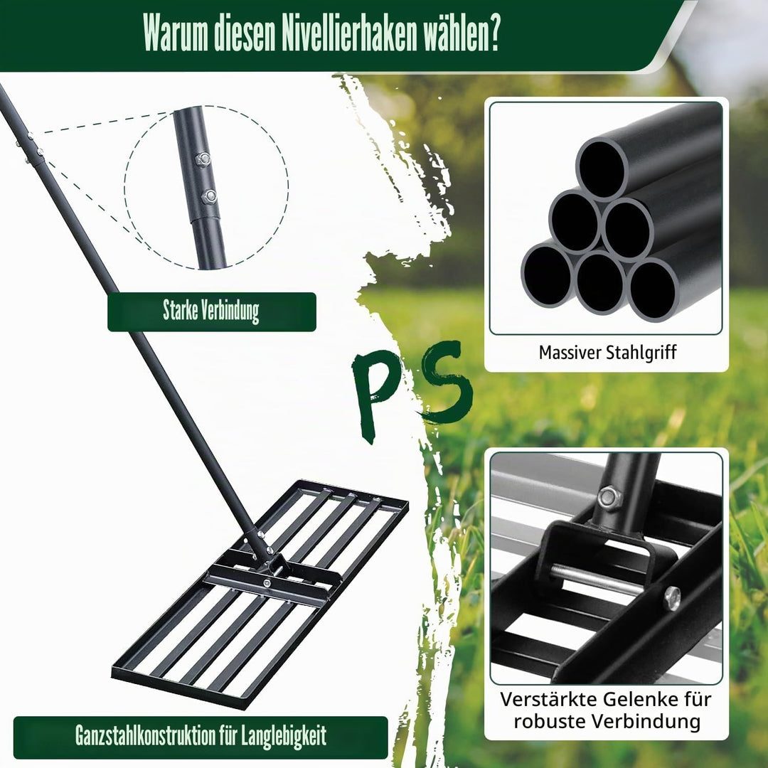 Jardineer Rasenrechen 91,5cm, Rasen Rakel mit 183cm Stiel, Rasen Nivellierrechen zum Rasen Einebnen