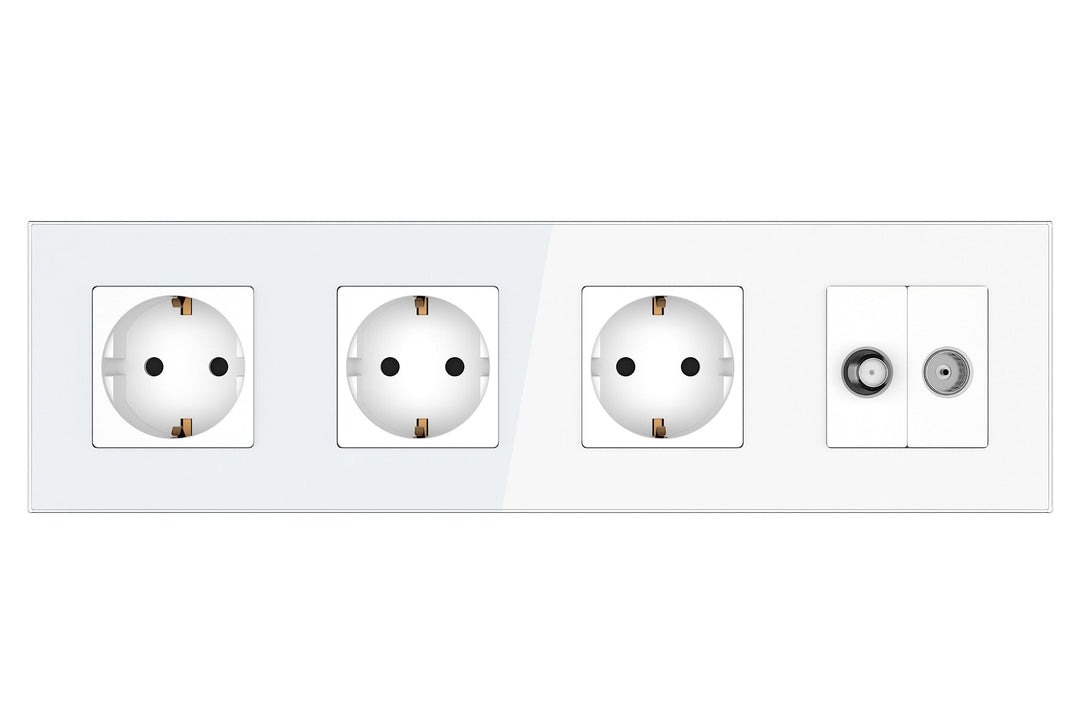 PULSAR Sat Kabel Dose Unterputz mit 3 Steckdosen 4-Fach Glas Weiss, Steckdose x3 mit Kabel Anschluss