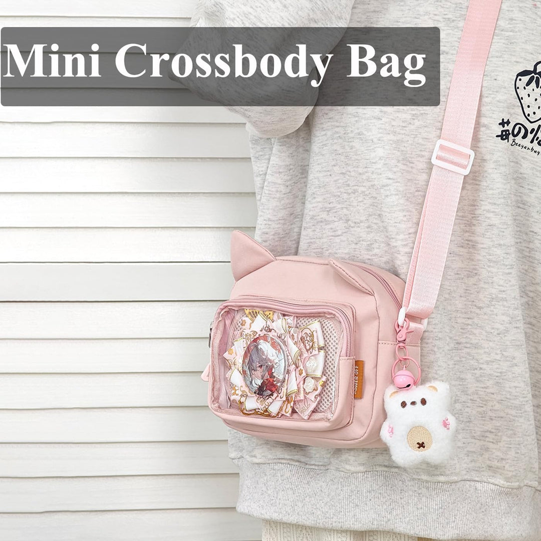 Kleine Ita Messenger Tasche für Damen, Kawaii Crossbody Tasche mit transparentem Pins Display-Fenste