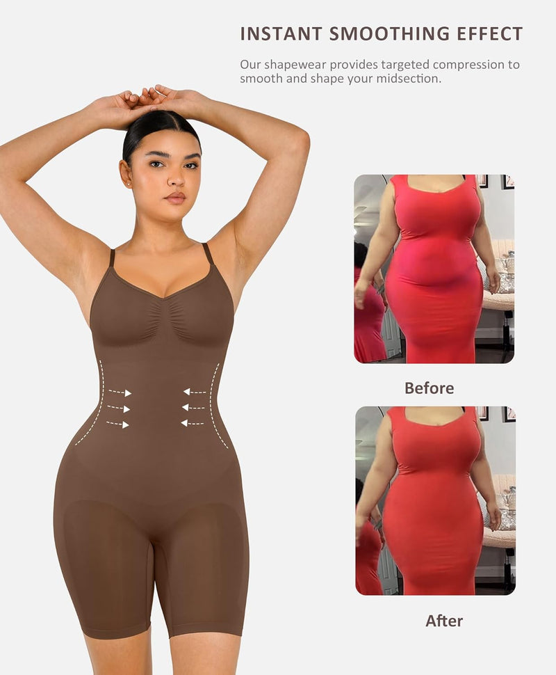 FeelinGirl Shapewear Bodysuit Nahtlos V-Ausschnitt Formende Bodys für Damen Bauchweg Ganzkörper Seam