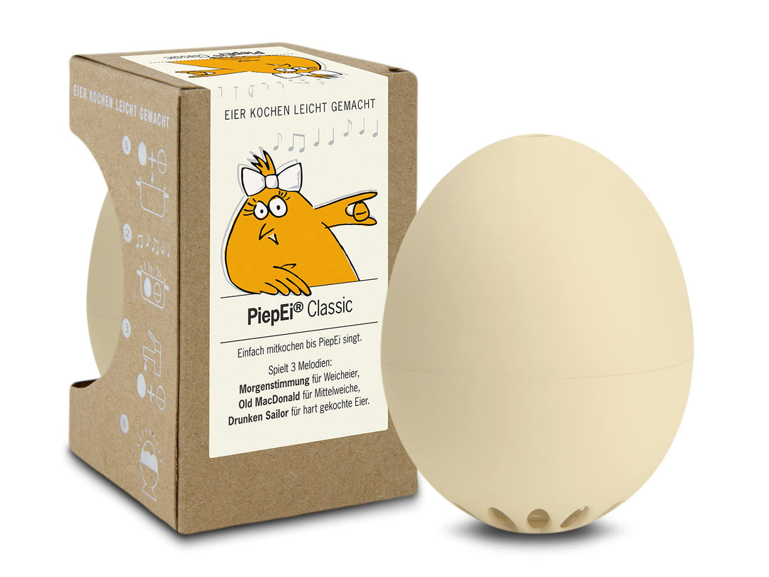 PiepEi Classic Beige - Singende Eieruhr zum Mitkochen - Eierkocher für 3 Härtegrade - Piep Ei mit 3
