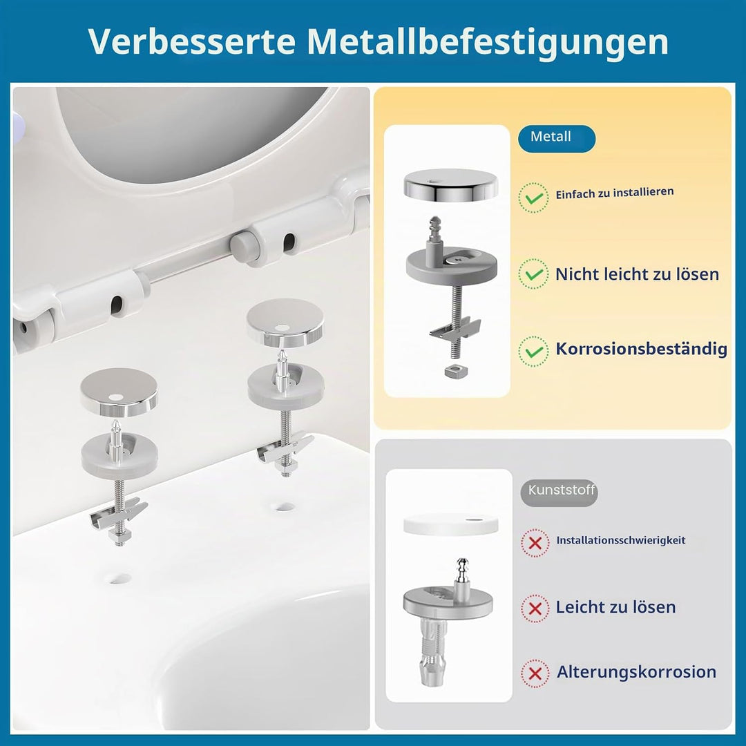 WC Sitz mit Absenkautomatik Oval Weiss, Toilettendeckel mit Rauten, Klobrille mit Schnellverschluss,