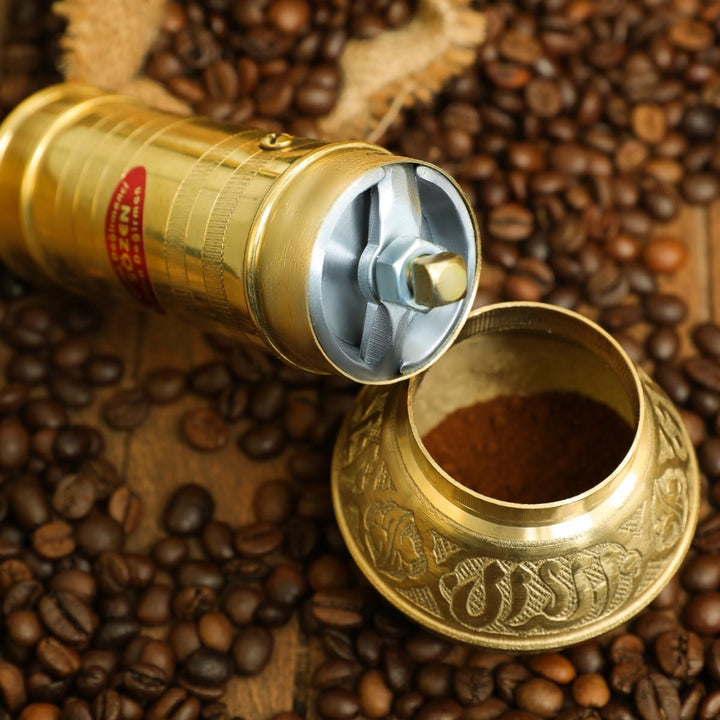 SOZEN 19.3cm Manuelle Kaffeemühle Messing - Handkurbel Burr Mühle für Türkischen Kaffee, Französisch