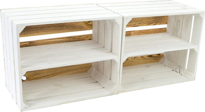 4er Set Massive Obstkiste Apfelkiste Weinkiste aus dem Alten Land +++ 50 x 40 x 30 cm (Weiss GEFL. B