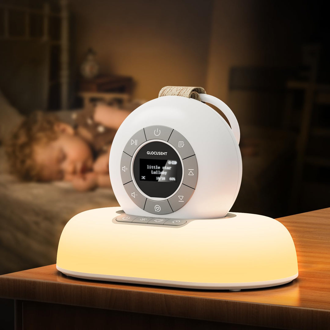 Glocusent Nachttischlampe Baby & White Noise Machine mit 62 Sounds & 9 Farben, Bluetooth, 2000mAh Ak