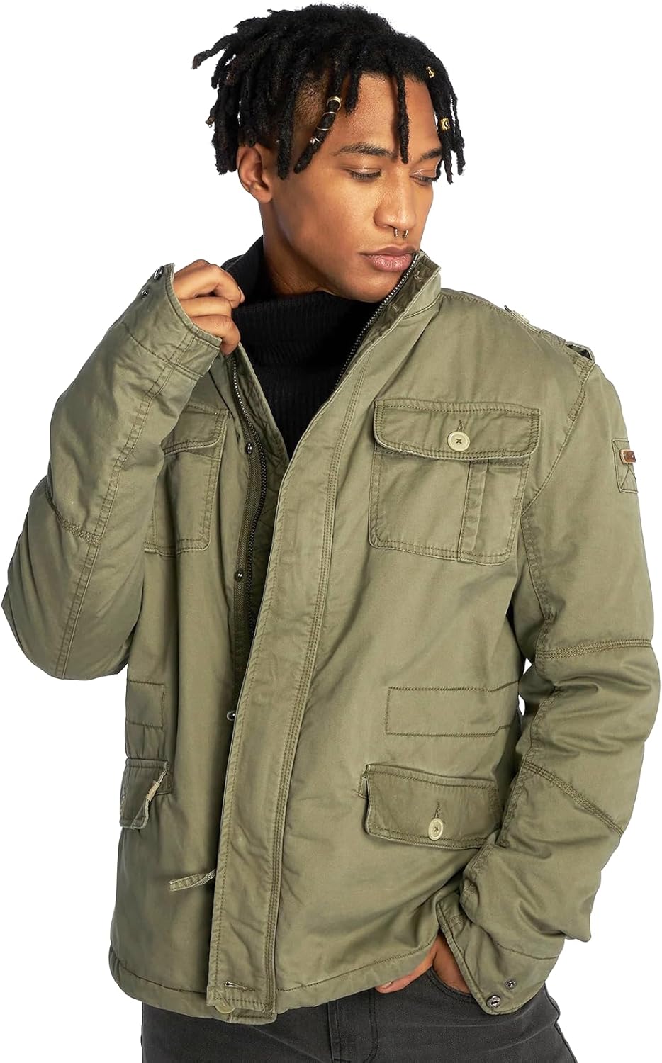 Brandit Jacket - Stylische Jacke für Herren mit versteckter Kapuze, Stehkragen und Baumwollfutter, Ü