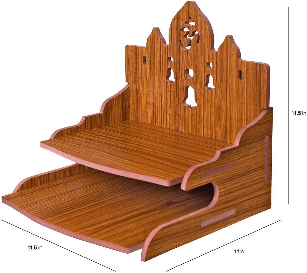 MS Enterprise Wandbehang aus Holz mit Mandir-Puja-Motiv, Dekoration für Büro oder Zuhause, Rot, Rot