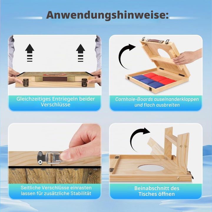 NZQXJXZ Cornhole Spiel Outdoor, 60 x 30 cm Massivholz Premium Corn Hole Boards mit 6 Cornhole Säckch