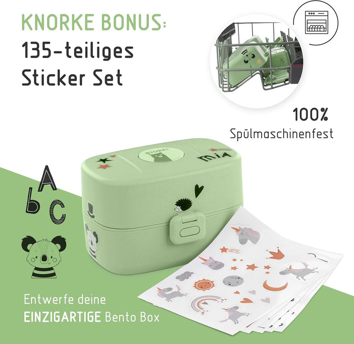 Bento Box für Kinder inkl. GRATIS Namensticker - Auslaufsichere Lunchbox mit Fächern - Nachhaltige B