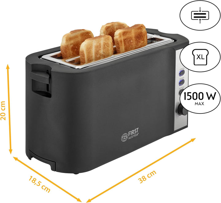 TZS First Austria Toaster | 4 Scheiben Langschlitz | 6 Bräunungsstufen | Auftau- und Aufwärmfunktion