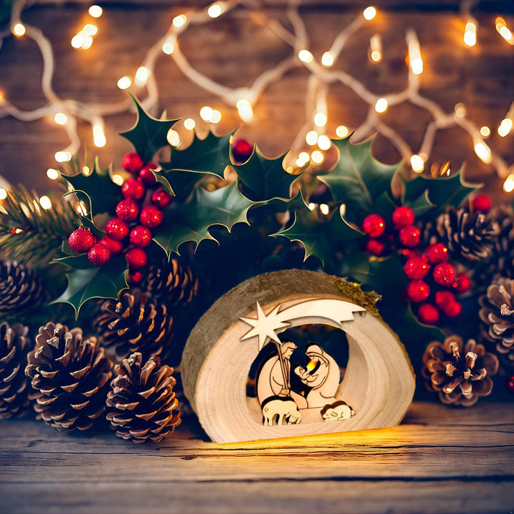 Kaltner Präsente Geschenkidee - Weihnachtskrippe Krippe aus Holz mit Jesus, Maria und Kind in einem