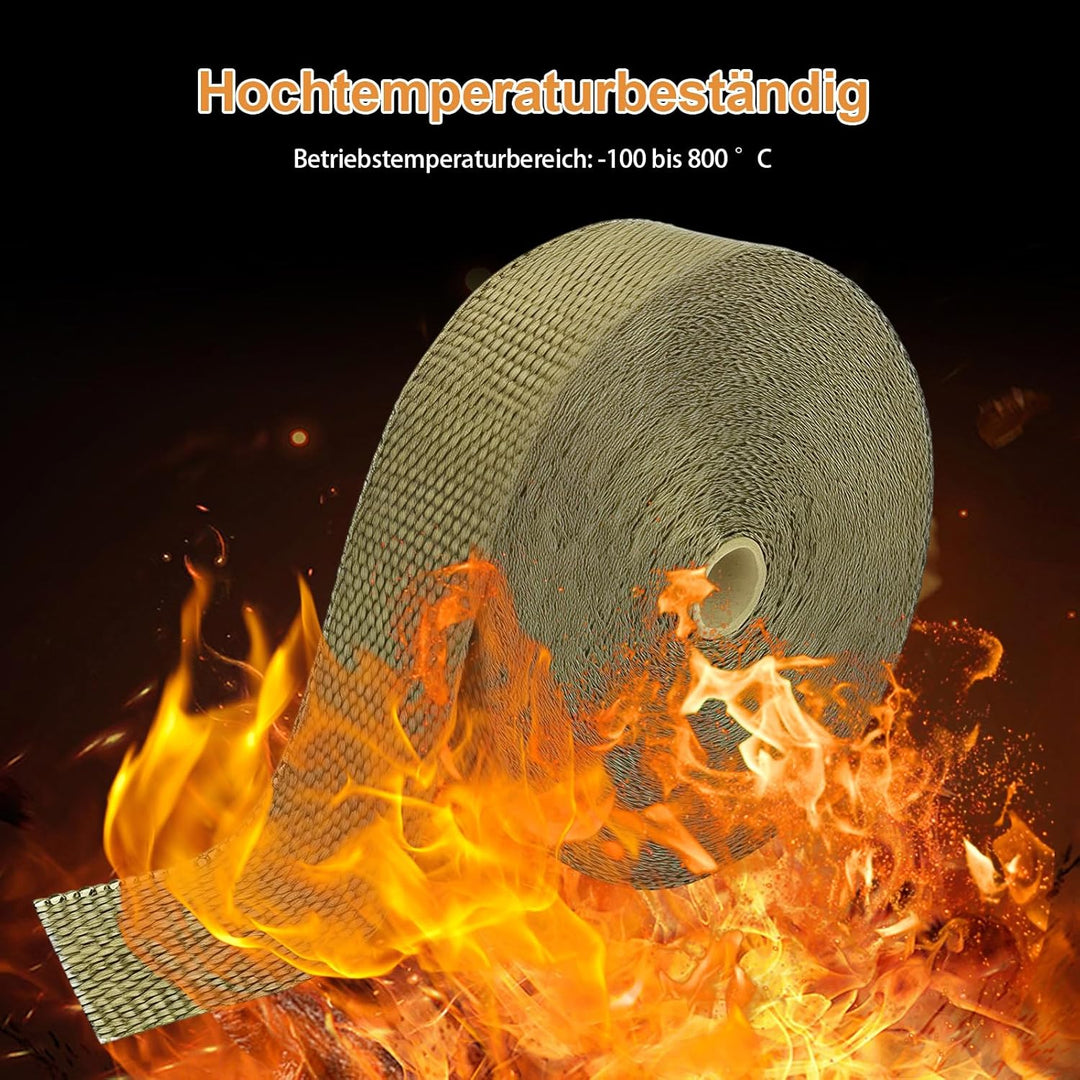 Hitzeschutzband Auspuff, Titanfarben Auspuffband, 50 mm x 15 m Auspuff Dichtband, Hitzeschutzband Au