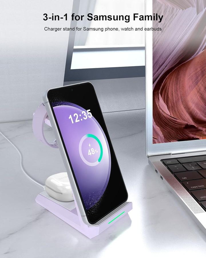 Induktive Ladestation für Samsung，ADADPU Kabelloses Ladegerät 3 in 1 Kompatibel für Galaxy Watch 7/6