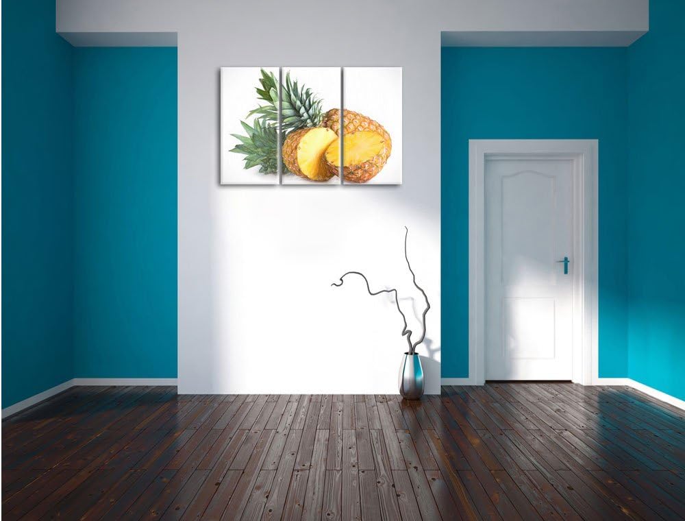 Pixxprint Frische Ananas Bunstift Effekt 3-Teiler Leinwandbild 120x80 Bild auf Leinwand