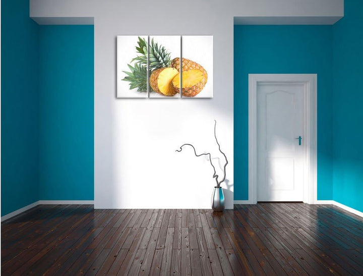 Pixxprint Frische Ananas Bunstift Effekt 3-Teiler Leinwandbild 120x80 Bild auf Leinwand