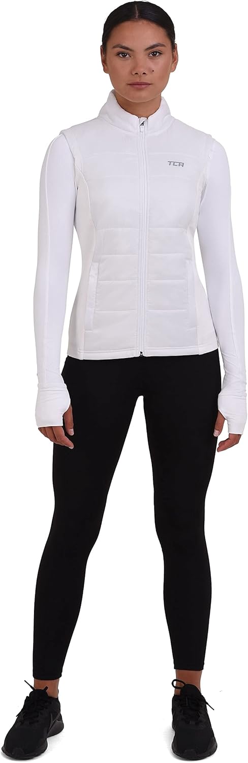 TCA Damen und Mädchen Excel Runner Leichte Laufweste mit Reissverschlusstaschen L Weiss, L Weiß