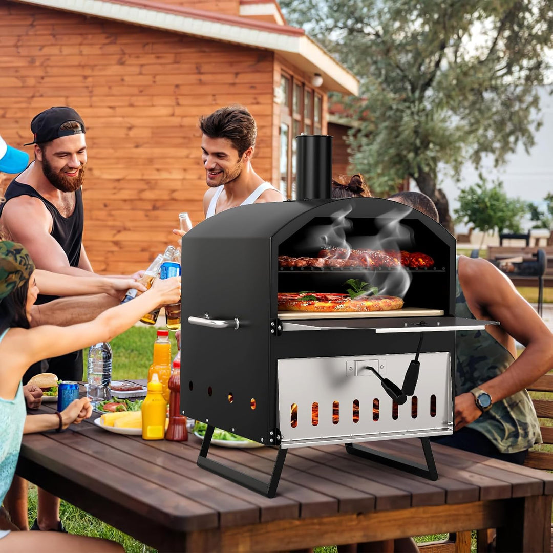 COSTWAY Outdoor Pizzaofen, 2-lagigem Pizza Ofen mit Grillrost, Pizzaschaufel, quadratischem Stein, w