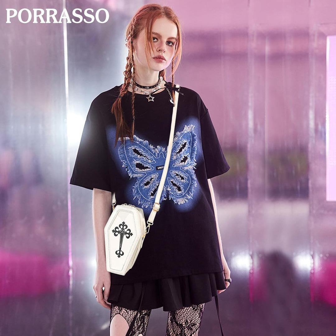 PORRASSO Gothic Sarg Umhängetasche Damen Schultertasche Crossbody Bag Messenger-Tasche für Halloween