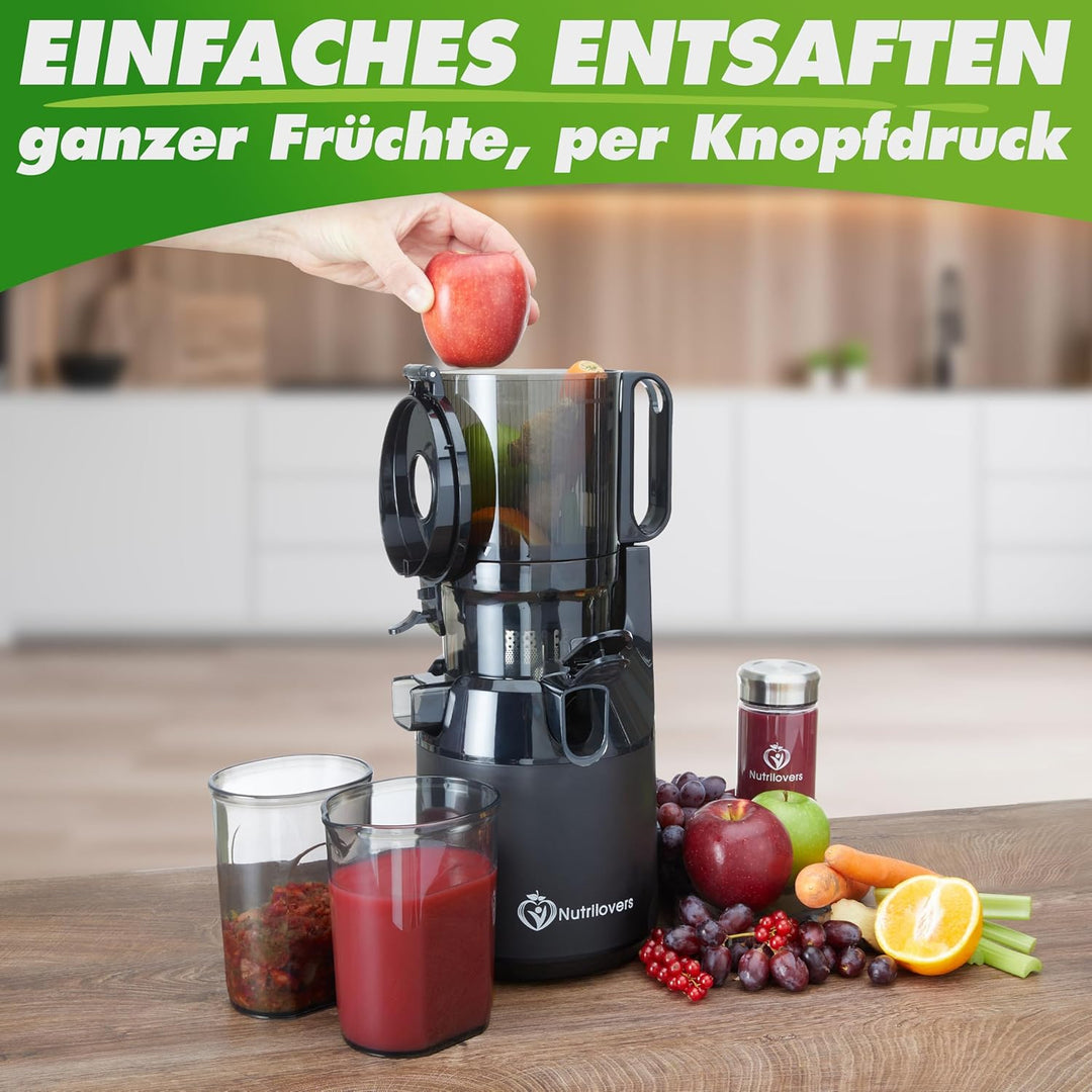 Nutrilovers Slow Juicer NUTRI-PRESS MAX Ganze Früchte entsaften Entsafter | 135 mm XXL-Einwurf, BPA-