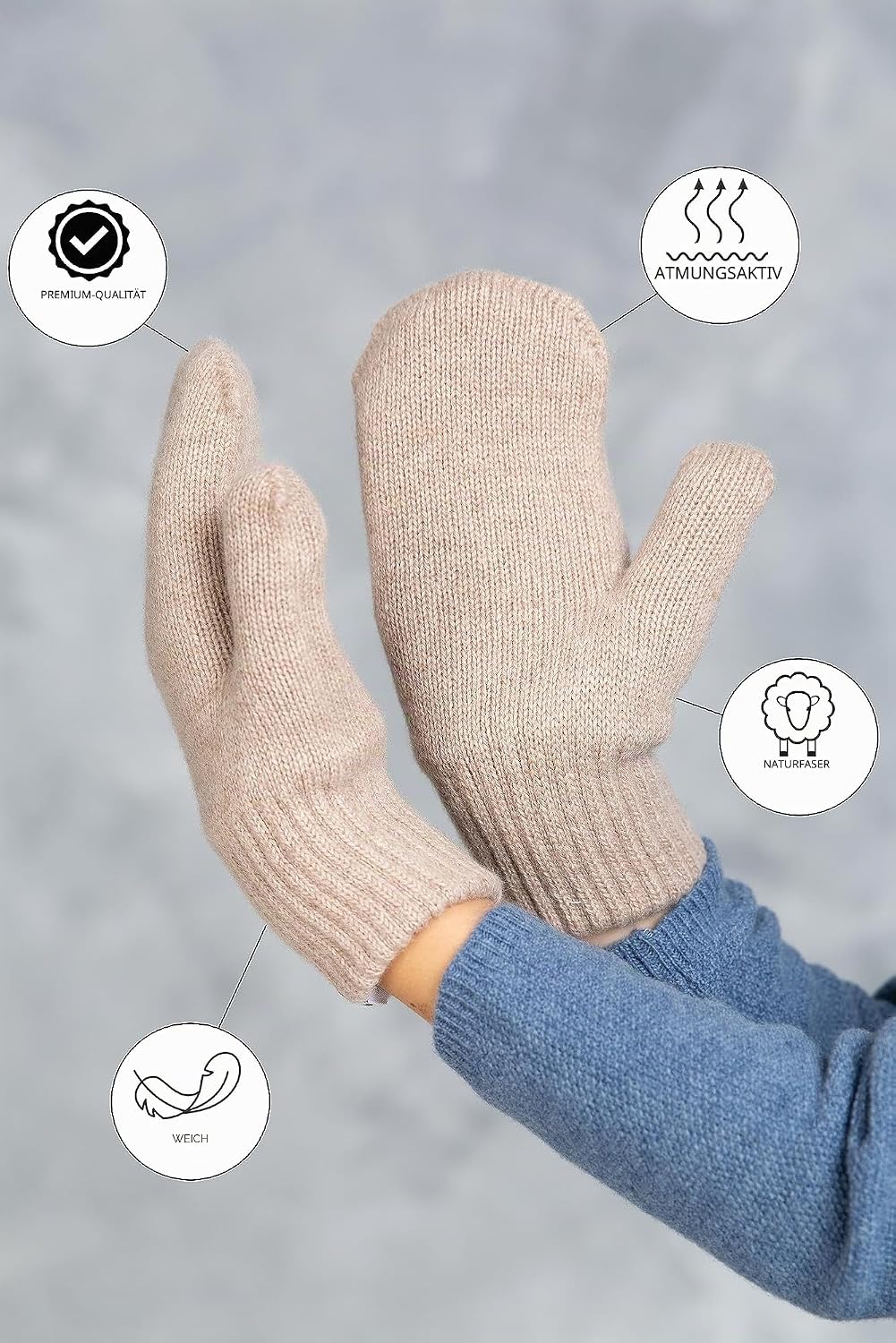 KNITAS Doppellagen Strickhandschuhe aus Wolle für Baby Kleinkind I Winter Warme Gestrickte Handschuh