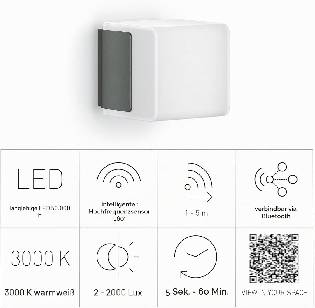 Steinel LED Aussenwandleuchte L 835 SC anthrazit, LED Wandlampe, 160° iHF-Bewegungsmelder, vernetzba