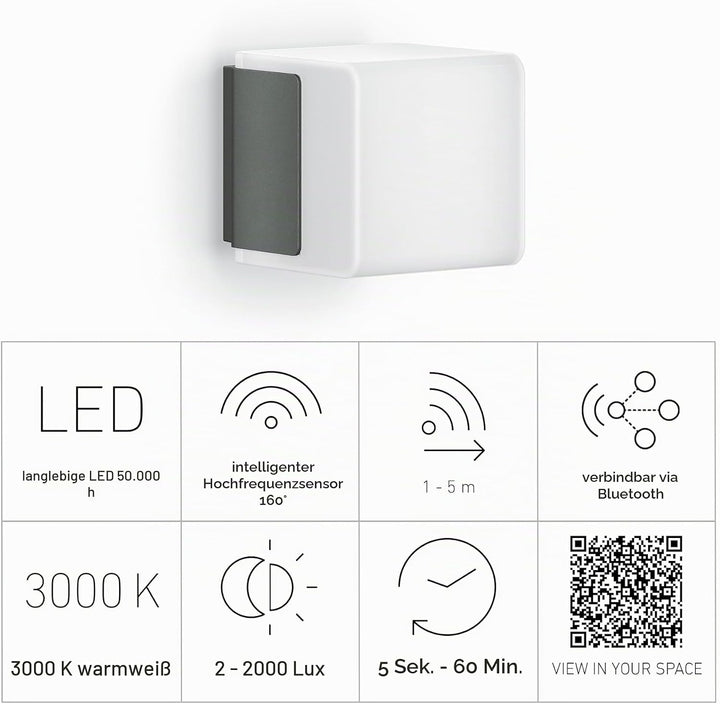 Steinel LED Aussenwandleuchte L 835 SC anthrazit, LED Wandlampe, 160° iHF-Bewegungsmelder, vernetzba