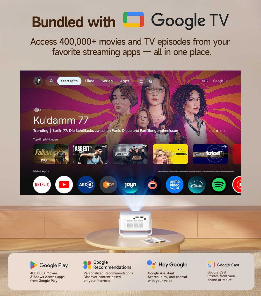Magcubic Smart Beamer Projektor, Google TV/Netflix Official Kurzdistanz Projector Für Outdoor Heimki