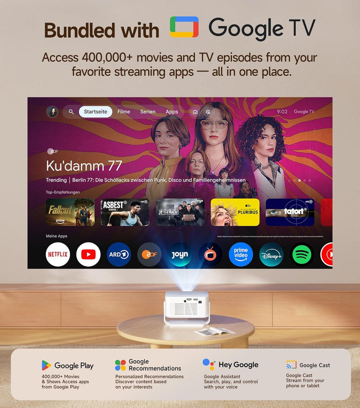 Magcubic Smart Beamer Projektor, Google TV/Netflix Official Kurzdistanz Projector Für Outdoor Heimki