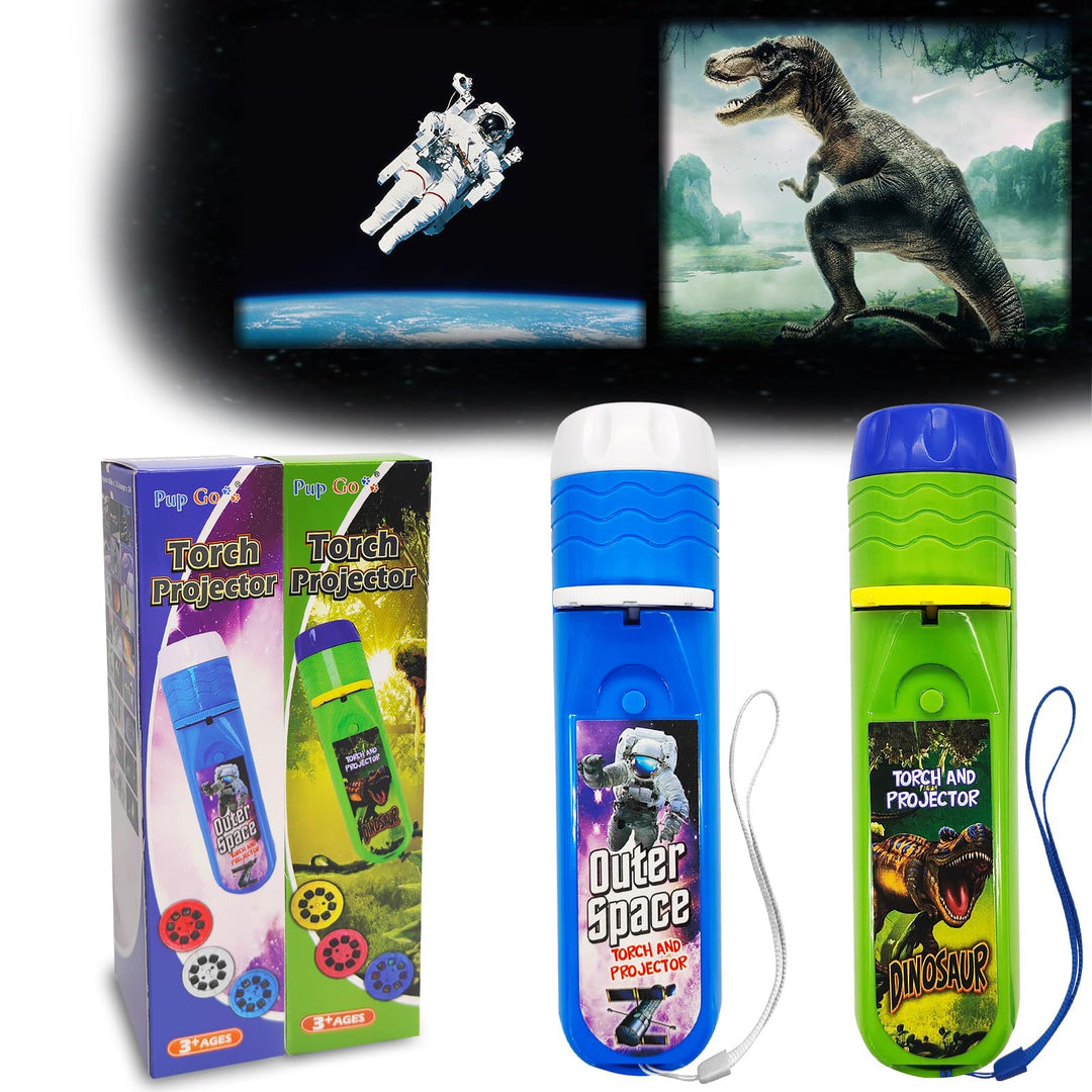 Pup Go 2er-Pack Dinosaurier & Weltraum Taschenlampe mit Projektor, 6 Disks und 48 Bildern, Dinosauri