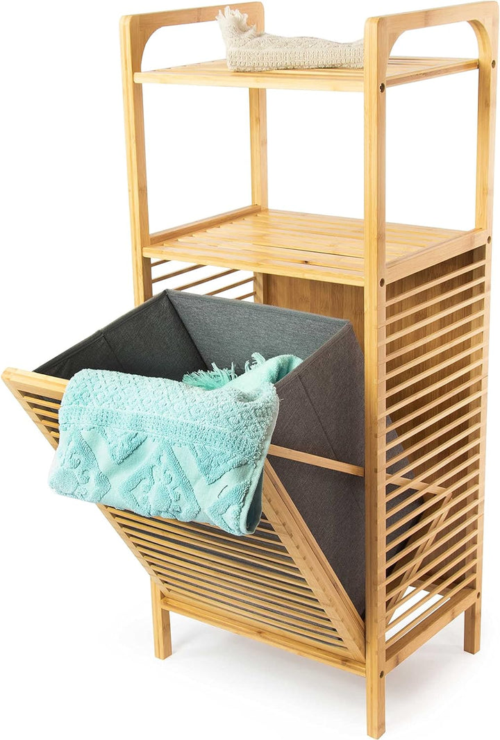 osoltus Edge Wäschesortierer - Bambus Bad-Regal mit ausklappbarem Wäschekorb - Wäsche-Schrank - Bad-