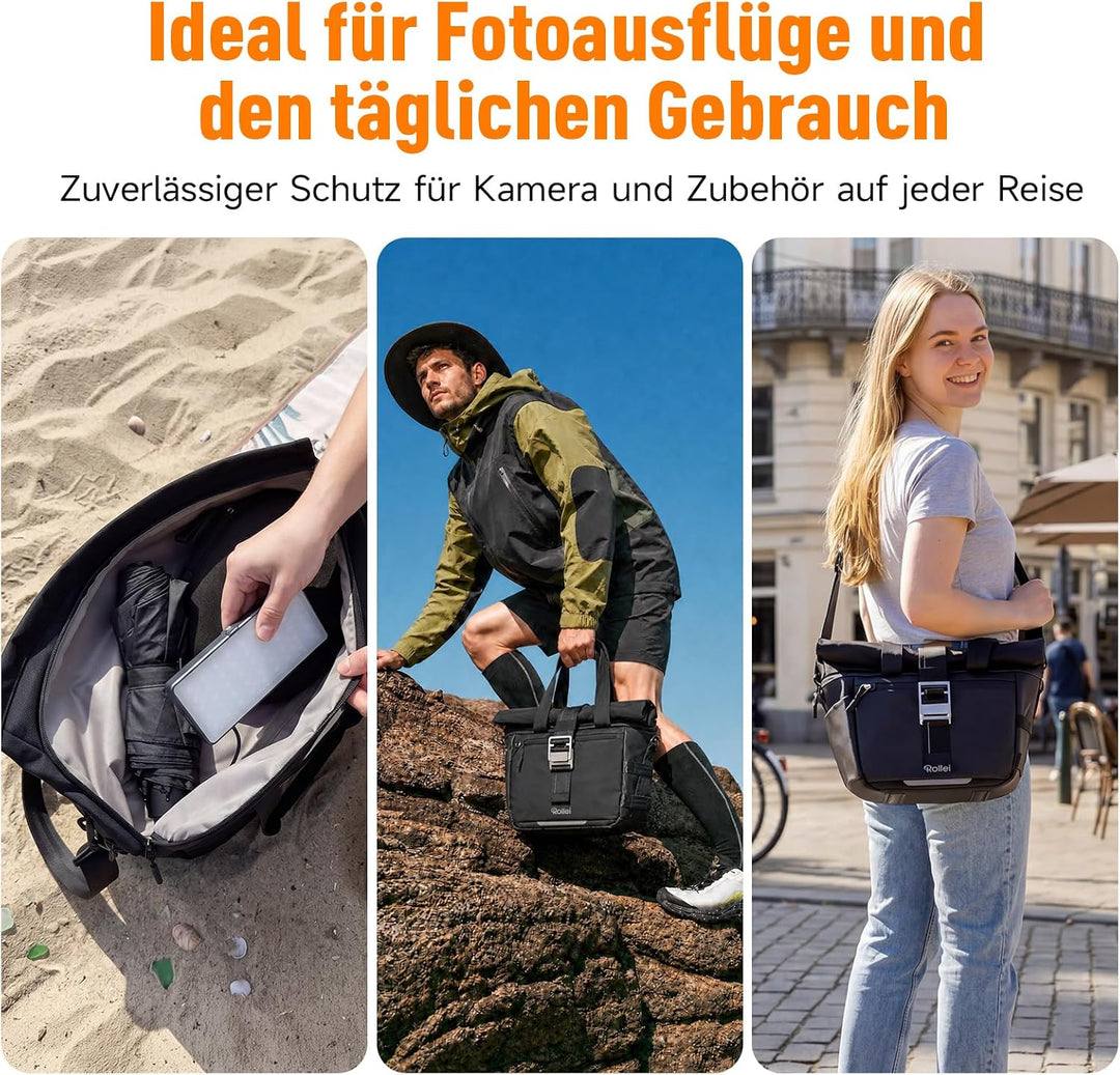 Rollei Fotoliner Ocean Rolltop Kamerarucksack Wasserdicht Fotorucksack Gross Kamera Rucksack mit Lap