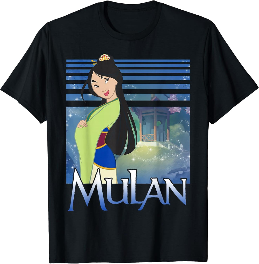 Mens Disney Mulan Green Dress Sparkles Graphic T-Shirt Small Black