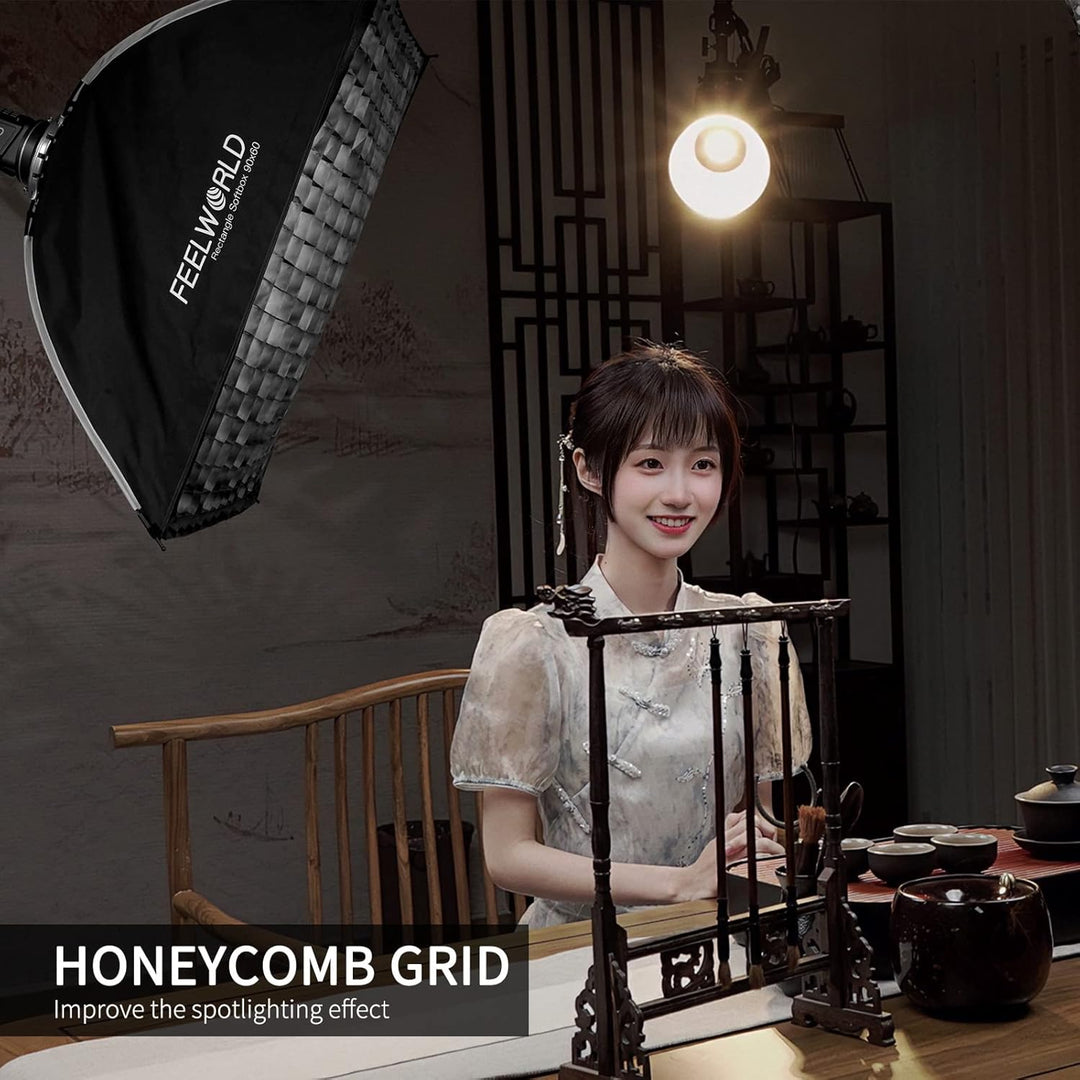 FEELWORLD FSR90 90×60cm Rechteckige Softbox, LED Licht Studio Fotostudio Set Zubehör, Bowens Halteru