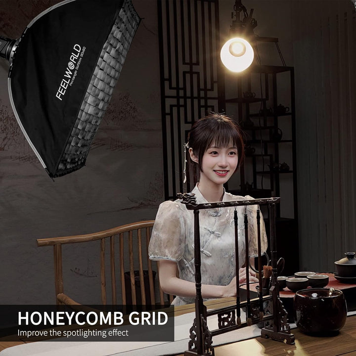 FEELWORLD FSR90 90×60cm Rechteckige Softbox, LED Licht Studio Fotostudio Set Zubehör, Bowens Halteru