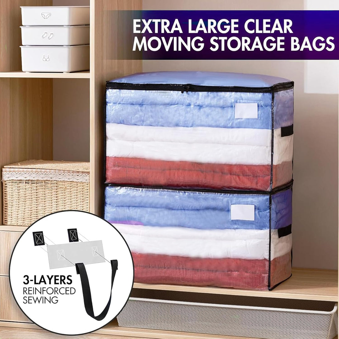 2 Pack 80L Moving Bags, Heavy Duty Moving Totes Clear Dustproof Waterproof Storage Bag Large Packing