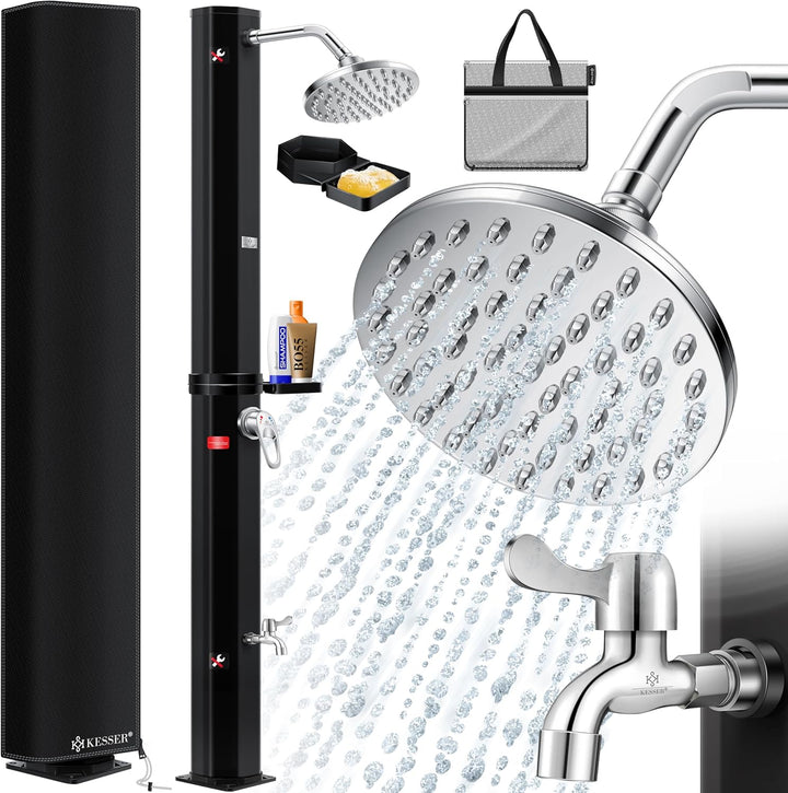 KESSER® Solardusche 40 Liter Solar Gartendusche | warmes Wasser | max. 60°C | Inkl. Schutzhaube | oh