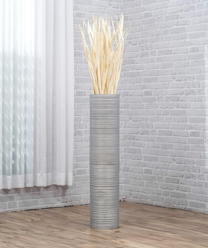 Leewadee Grosse Bodenvase für Dekozweige hohe Standvase Design Holzvase, Holz, 90 cm, Silber 90 cm S