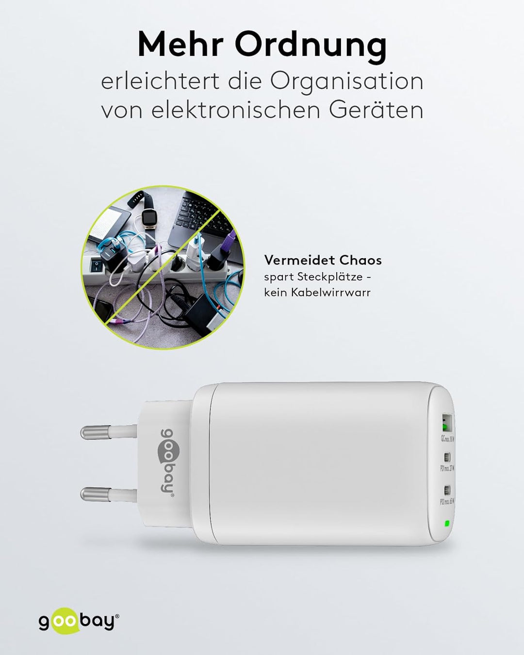 Goobay 61759 Multiport USB-C Ladegerät 65W / Schnellladegerät PD Universal/USB Netzteil Adapter/Lade