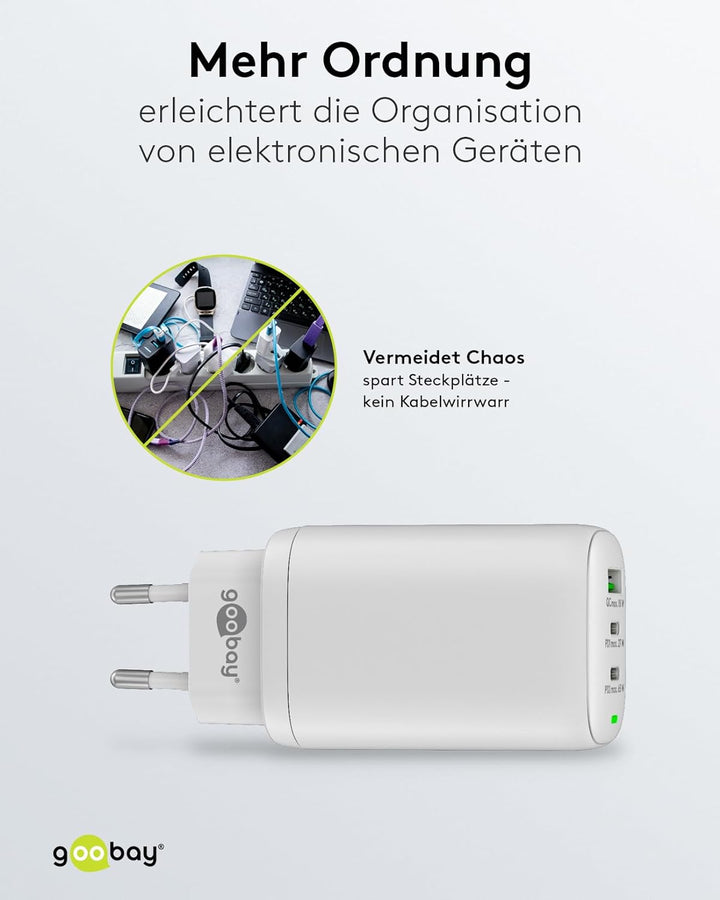 Goobay 61759 Multiport USB-C Ladegerät 65W / Schnellladegerät PD Universal/USB Netzteil Adapter/Lade