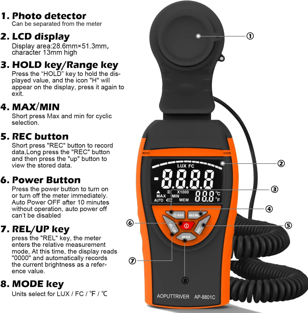 AP-8801C Digital Lux Meter 0.1~400,000Lux Beleuchtungsmessgerät Lux Messgerät Beleuchtungsstärke Lic