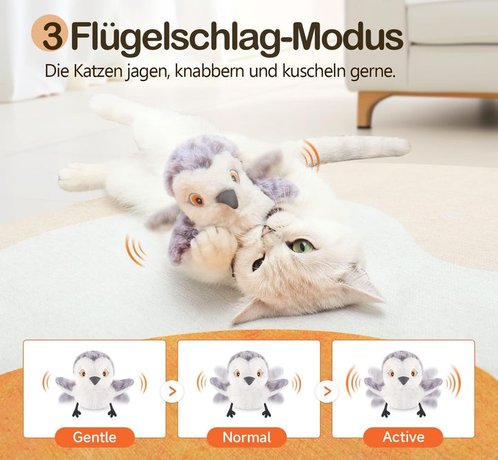 Migipaws Katzenspielzeug Flattervogel, lebensechtes Schnepfe-Zwitschern, berührungsaktiviertes Spiel