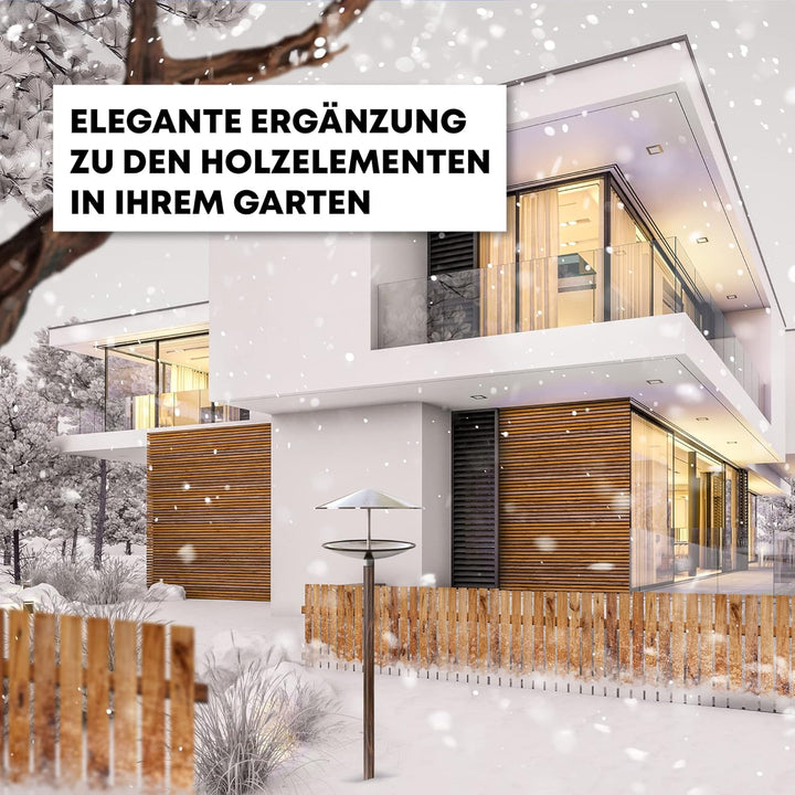 ROODZ Vogelhaus und Vogeltränke 2in1 mit Ständer Wetterfest, aus Rostfreiem Edelstahl, Designer-Voge