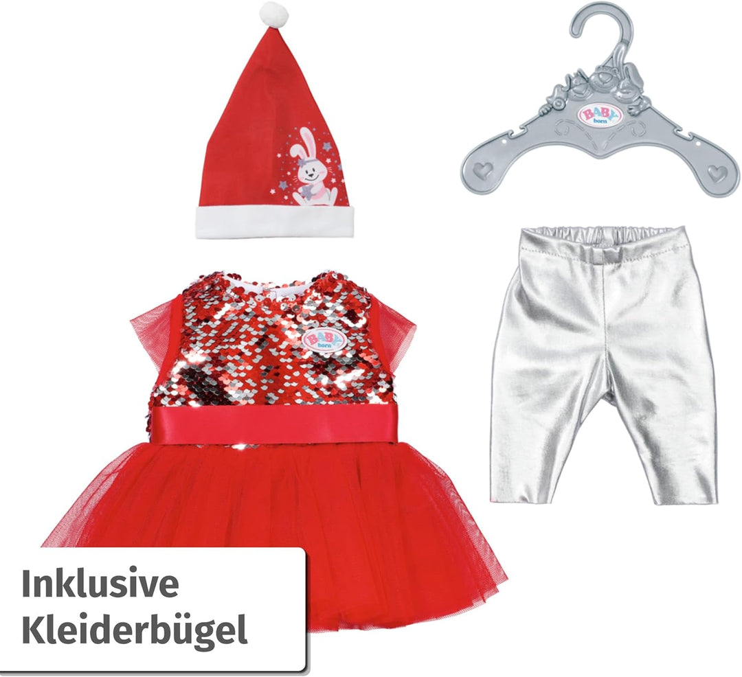BABY born Weihnachtsoutfit 43cm, Weihnachtskleid mit Pailletten, Leggings und Weihnachtsmütze für 43