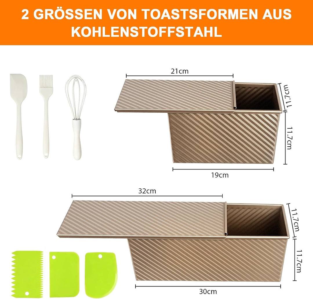 Brotbackform mit Deckel 2 Pack, Antihaft Toastbrot Backform mit Teigschneider, Pullman Kastenform au