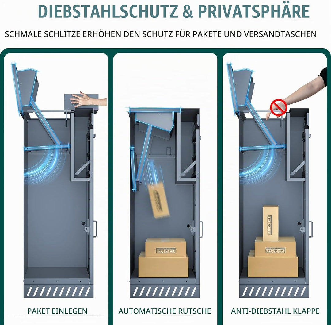 Stahl Briefkasten Paketbox für Aussen, Montagefrei Paketkasten mit Schlüssel, Briefkasten Wasserdich