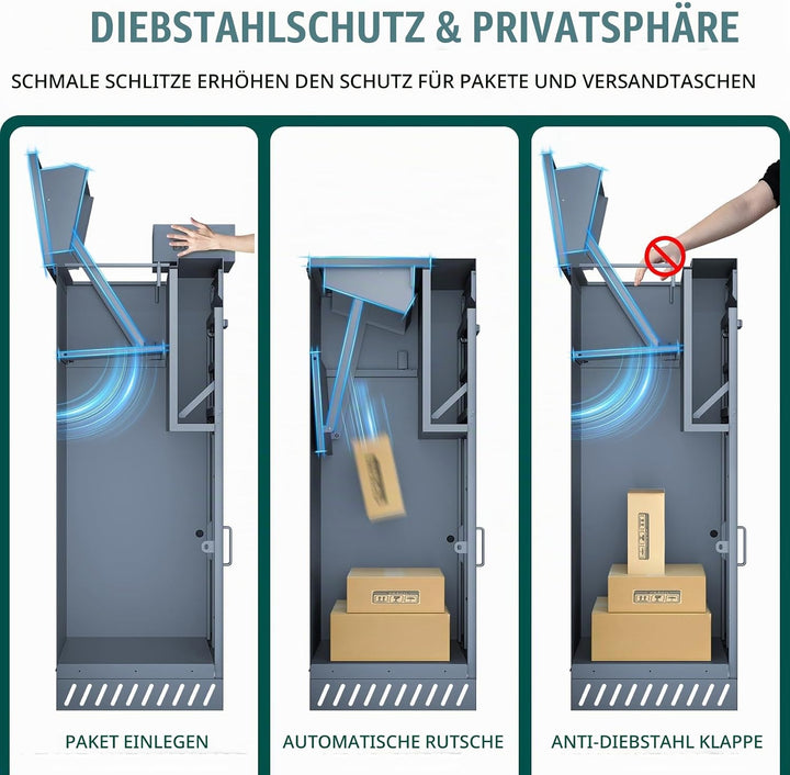 Stahl Briefkasten Paketbox für Aussen, Montagefrei Paketkasten mit Schlüssel, Briefkasten Wasserdich
