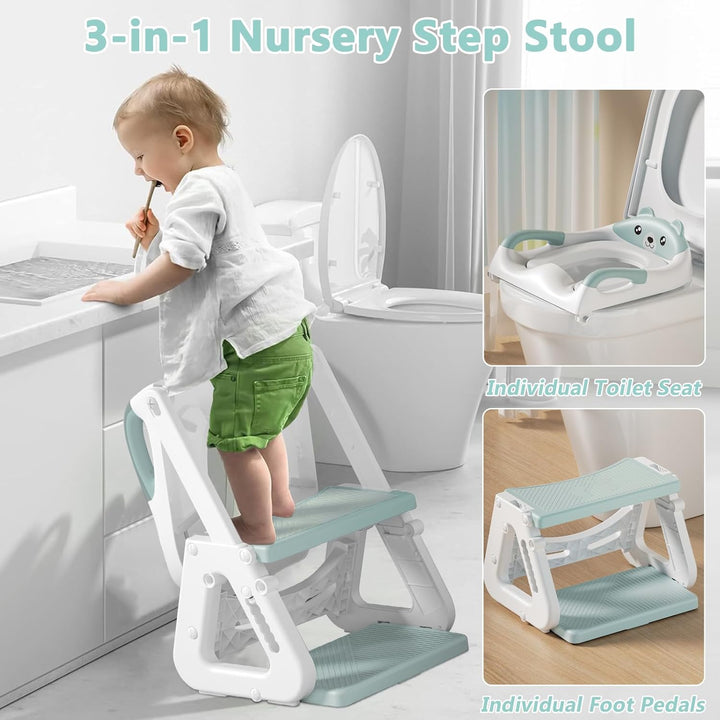 Toilettensitz Kinder Mit Treppe, Toilettenleiter für Kinder, Töpfchen für Kinder, Rutschfest, Klappb