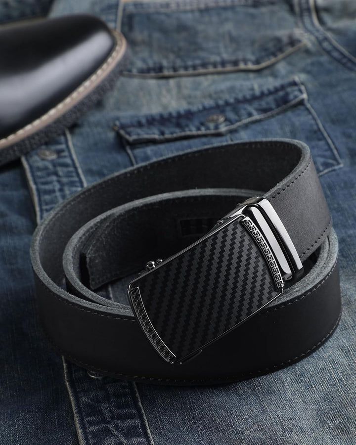 CHAOREN Gürtel Herren, Automatik Ledergürtel Herren 35mm ohne Löcher Taille 90-100cm (Gesamtlänge 11