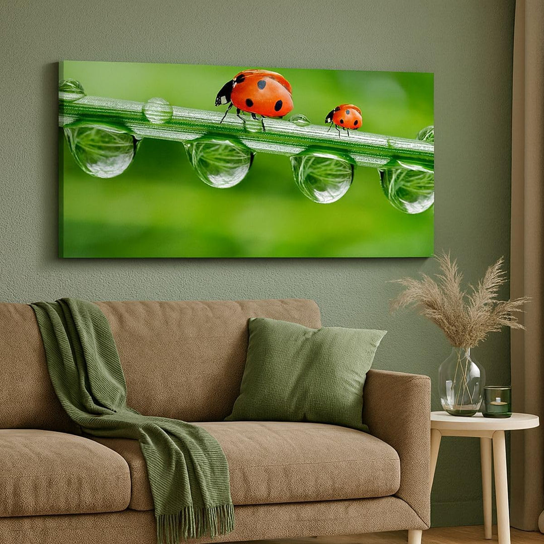 Wandbilder Dekoration Wohnzimmer Marienkäfer Wasser Grün Umwelt Panorama Bilder auf Leinwand 120x50c
