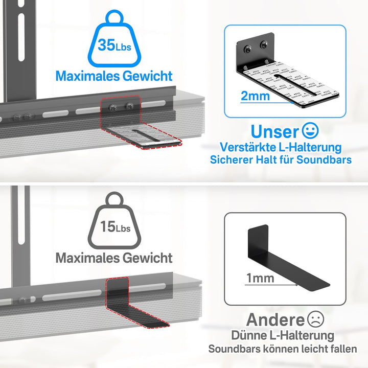 TV Soundbar Halterungen für Vizio/Samsung/Sony/LG Soundbar Halterung unter TVs (40“-80“ TV) | Höhenv